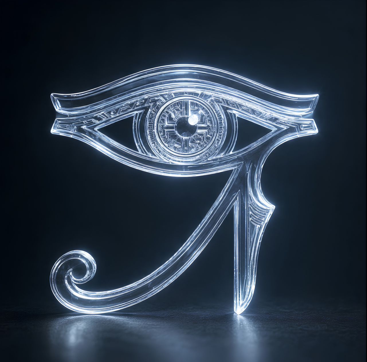 Símbolo do Horus: olho luminoso em cristal com detalhes tecnológicos