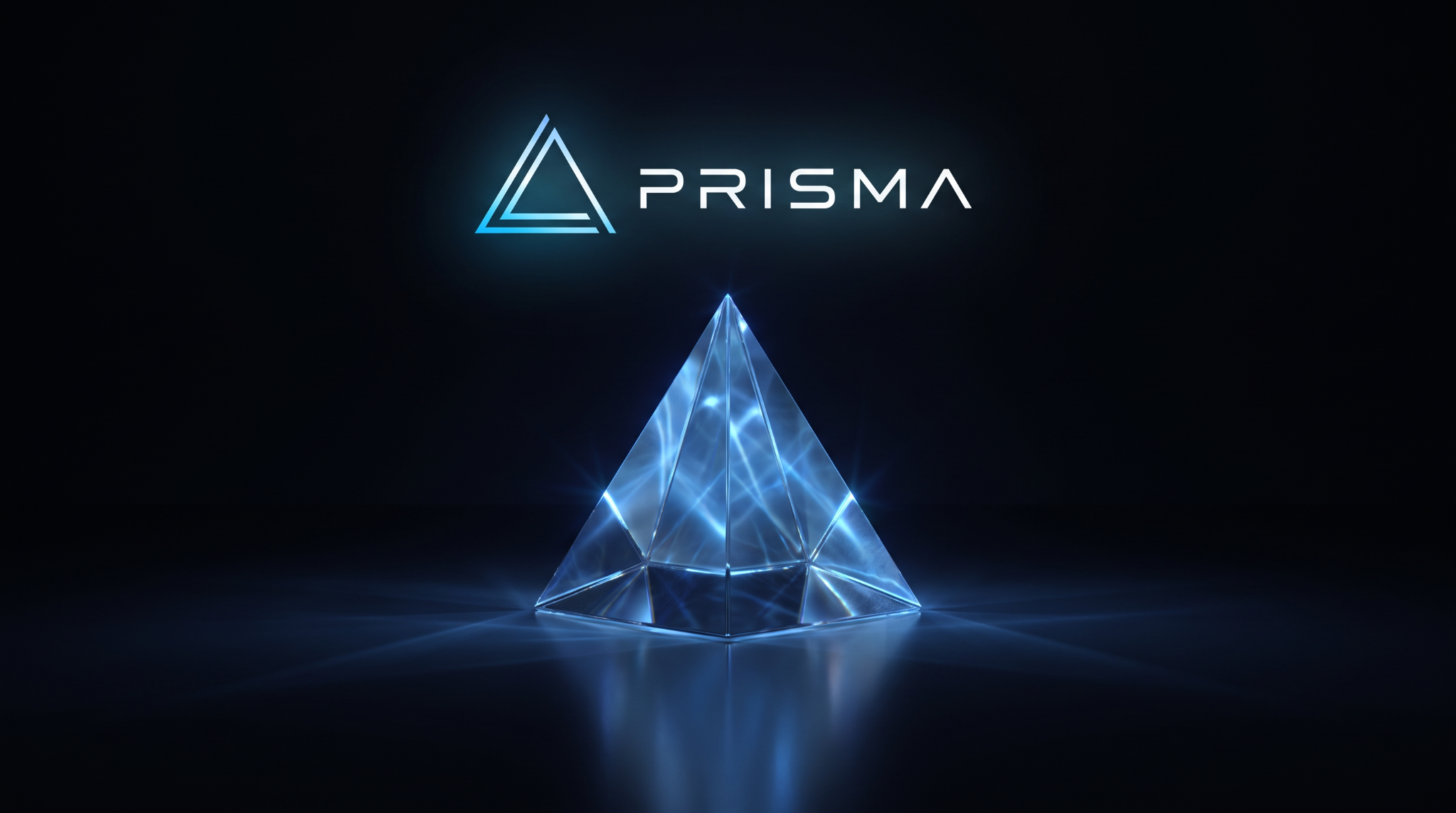 Identidade do Prisma: um prisma de cristal azul sob a marca do produto
